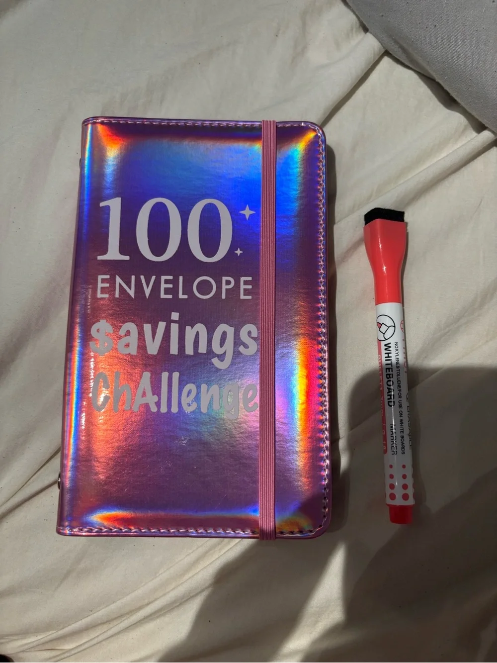 100 Envelope Savings Challenge Notebook - Pink Holographic